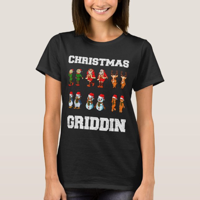 T-shirt Christmas Santa Claus Snowman Reindeer Griddy Grid (Devant)