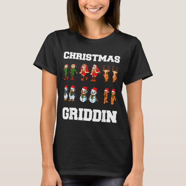 T-shirt Christmas Santa Claus Snowman Reindeer Griddy Grid (Devant)