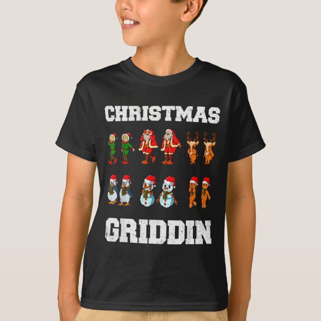 T-shirt Christmas Santa Claus Snowman Reindeer Griddy Grid (Devant)