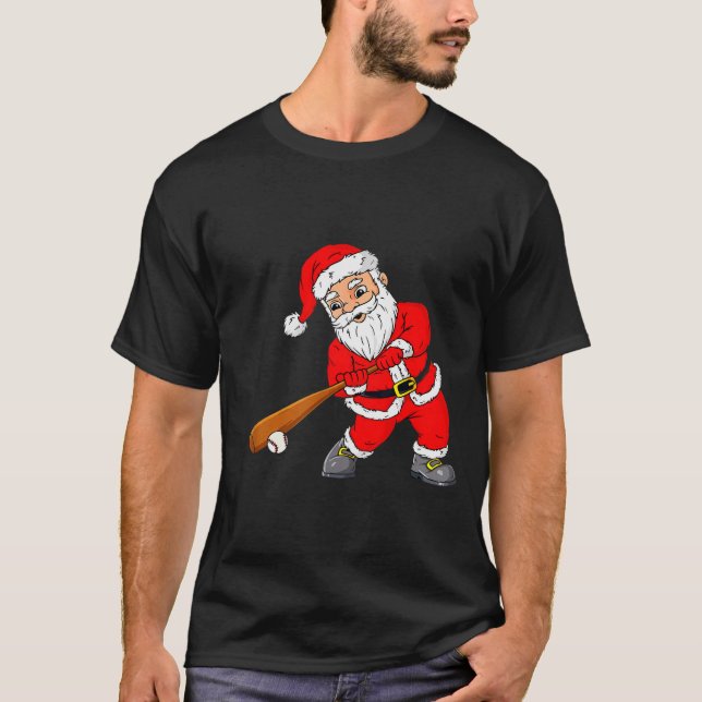 T-shirt Christmas Santa Claus With Baseball Bat Boys Kids  (Devant)