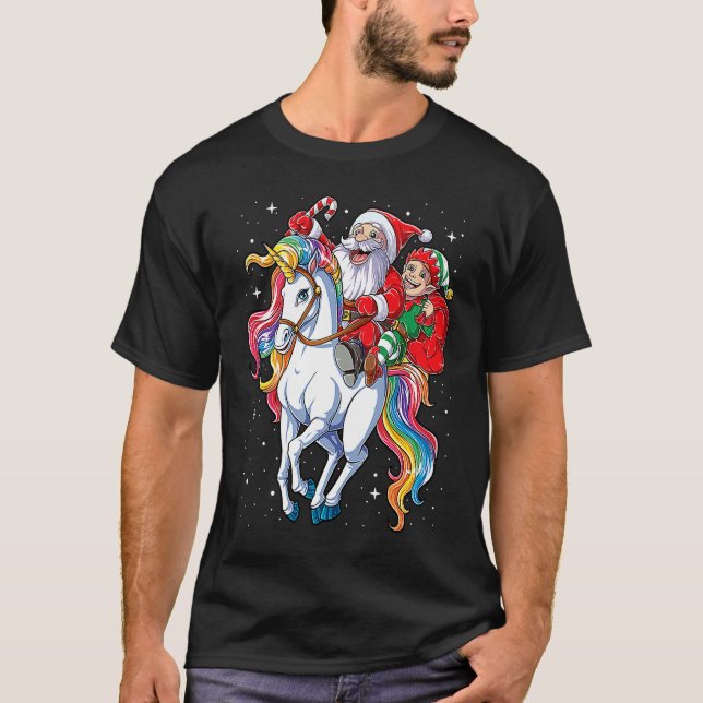 T-shirt Christmas Santa Elf Riding Unicorn Xmas  Girls Wom (Devant)