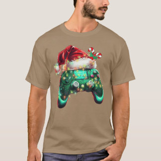 T-shirt Christmas Santa Hat Gamer Controller Video Game Bo