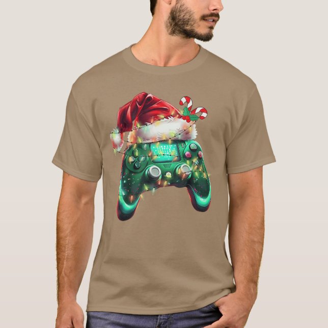 T-shirt Christmas Santa Hat Gamer Controller Video Game Bo (Devant)