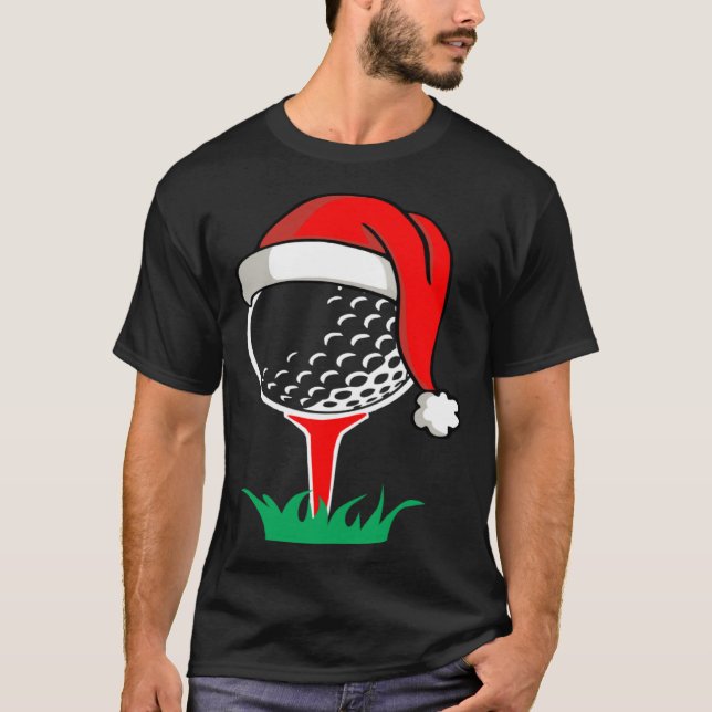 T-shirt Christmas  santa hat golf ball  golfing gag (Devant)