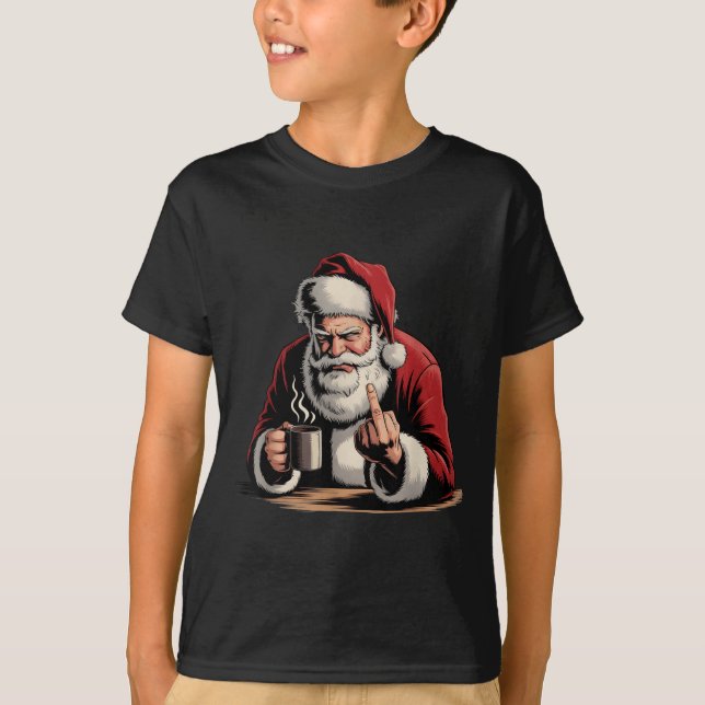 T-shirt Christmas Santa Middle Finger Sarcastic Xmas Funny (Devant)