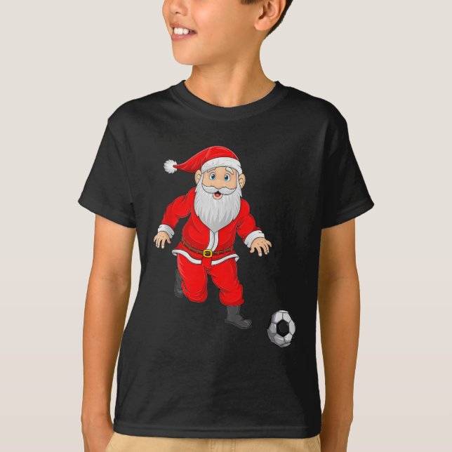T-shirt Christmas Santa Playing Soccer Football Xmas Srts  (Devant)