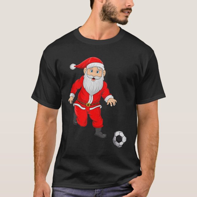 T-shirt Christmas Santa Playing Soccer Football Xmas Srts  (Devant)