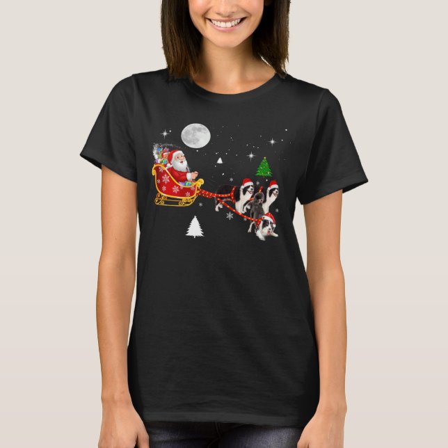 T-shirt Christmas Santa Riding Border Collie Santa Hat Xma (Devant)