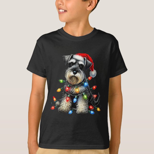 T-shirt Christmas Schnauzer Dog Santa Hat Xmas Light Holid (Devant)