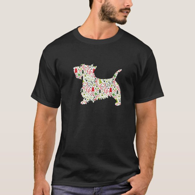 T-shirt Christmas Scottie Scottish Terrier Dog Wrapping Pa (Devant)