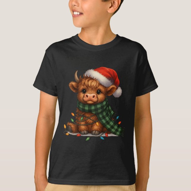 T-shirt Christmas Scottish Highland Cow Santa Xmas Farm An (Devant)