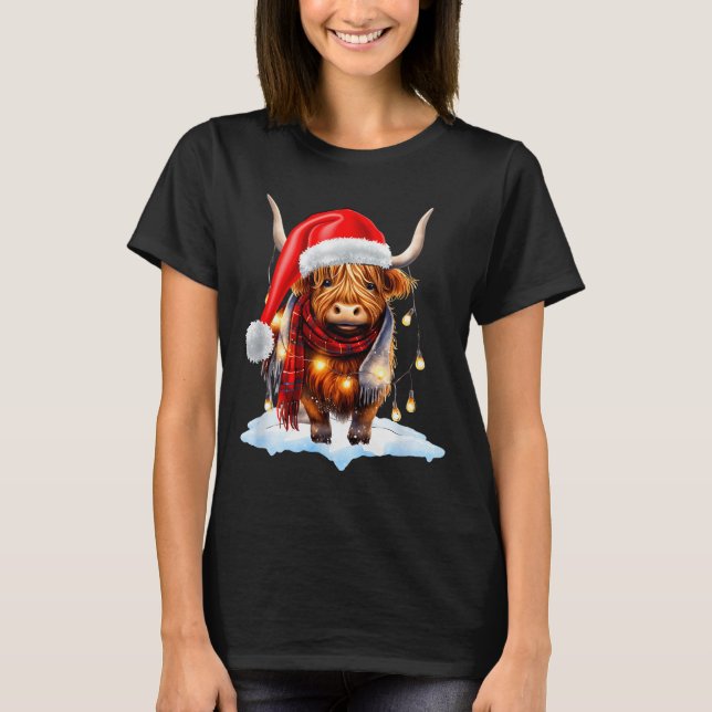 T-shirt Christmas Scottish Highland Cow Wrapped In Christm (Devant)