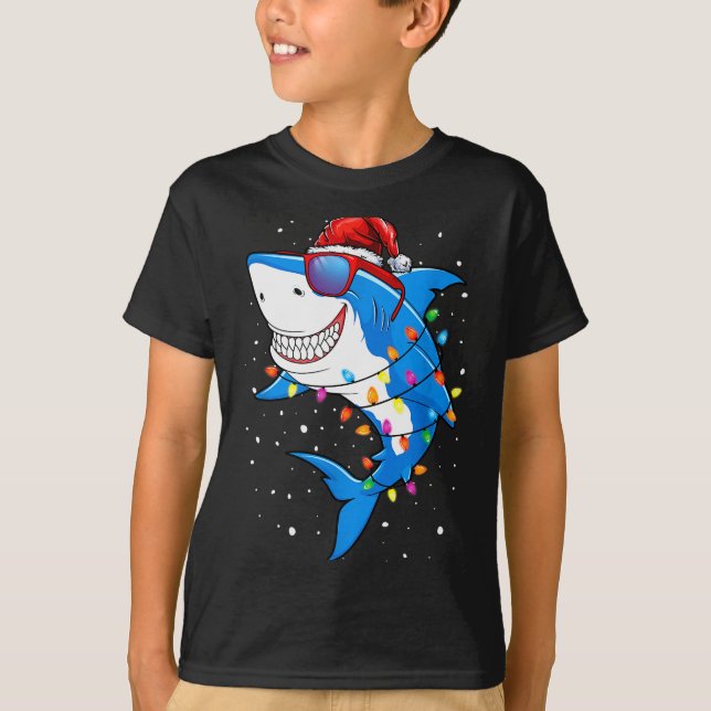 T-shirt Christmas Shark Shirt Xmas Funny Santa Shark  (Devant)