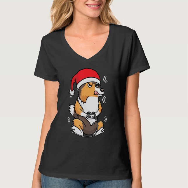 T-shirt Christmas Shetland Sheepdog Shelter Chien Gamer Vi (Devant)