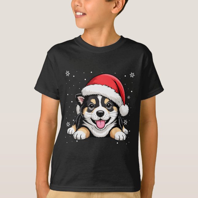 T-shirt Christmas Shiba Inu Dog Wearing Santa Hat Pet Anim (Devant)