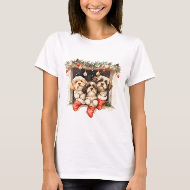 T-shirt Christmas Shih Tzu Dogs (Devant)
