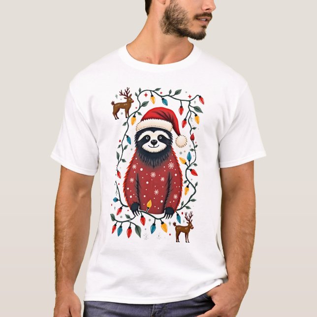 T-shirt Christmas Shirt for Sloth Lover Gift Santa Buffalo (Devant)