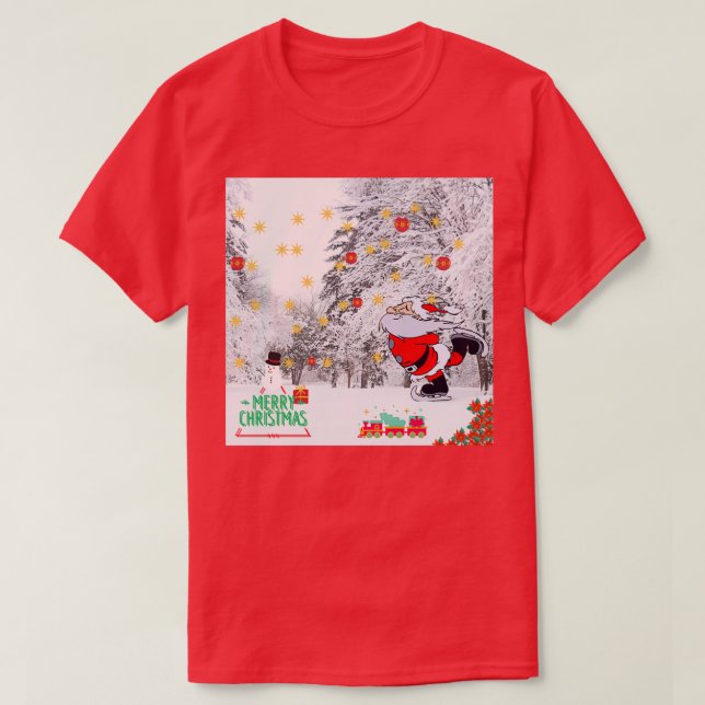 T-shirt Christmas Skateboarding Santa With Full Party its  (Design devant)