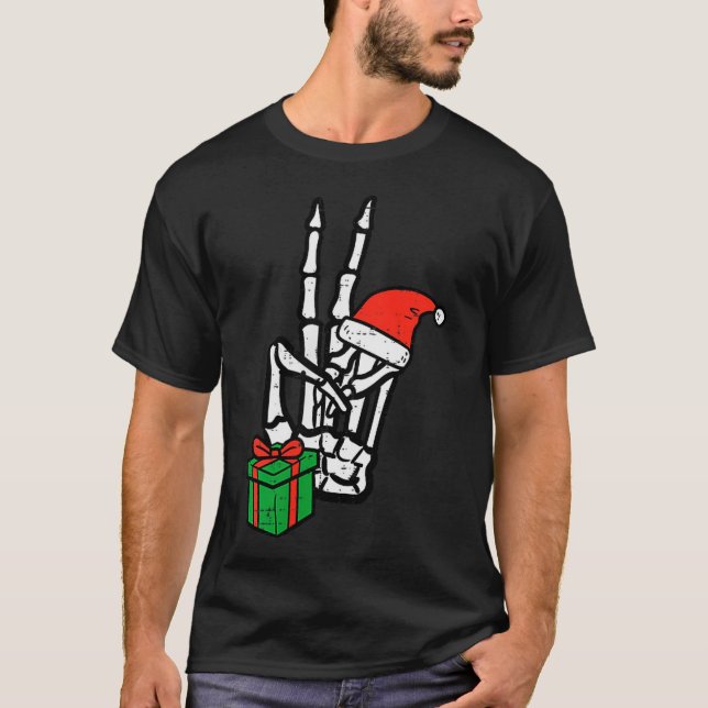 T-shirt Christmas Skeleton Hand Peace Cket Xmas Men Women  (Devant)