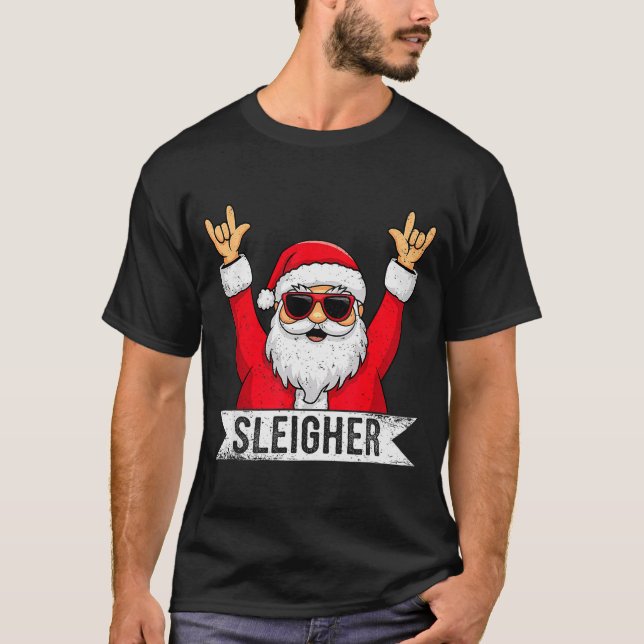 T-shirt Christmas Sleigher Santa Rock Xmas Rocker Men Wome (Devant)