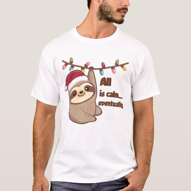 T-shirt Christmas Sloth – Cute Sloth Tangled in Holiday Li (Devant)