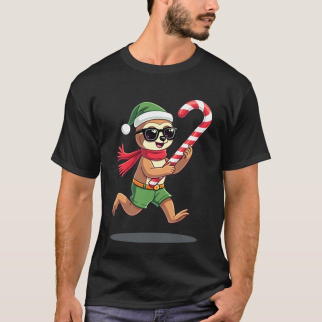 T-shirt Christmas Sloth Elf Peppermint Candy Cane Shirt Gi (Devant)