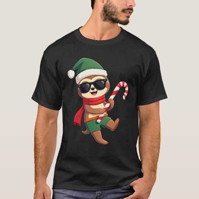 T-shirt Christmas Sloth Elf Peppermint Candy Cane Shirt Gi (Devant)