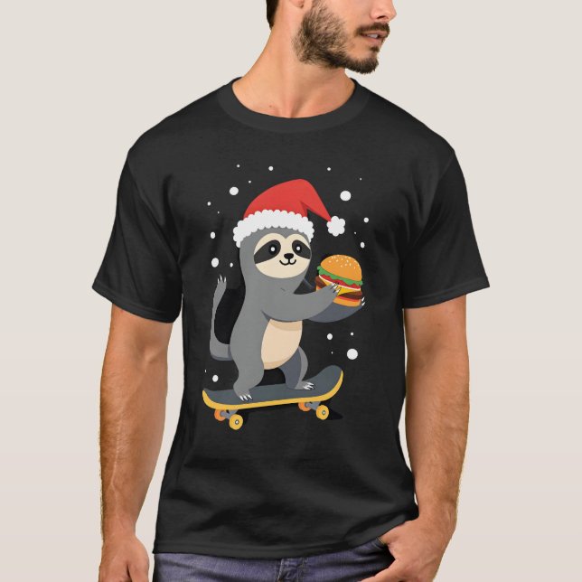 T-shirt CHRISTMAS SLOTH Funny Christmas Skateboard Sloth ( (Devant)