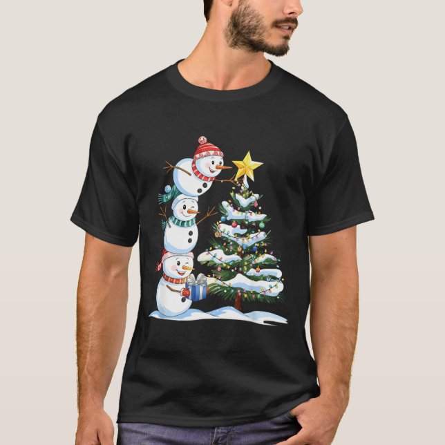 T-shirt Christmas Snowman Christmas Tree Funny Snowman Lov (Devant)