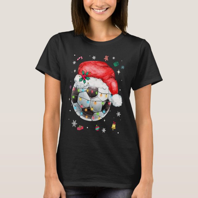 T-shirt Christmas Soccer Ball Santa Hat Funny Sport Xmas B (Devant)