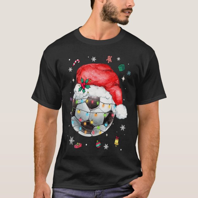 T-shirt Christmas Soccer Ball Santa Hat Funny Sport Xmas B (Devant)
