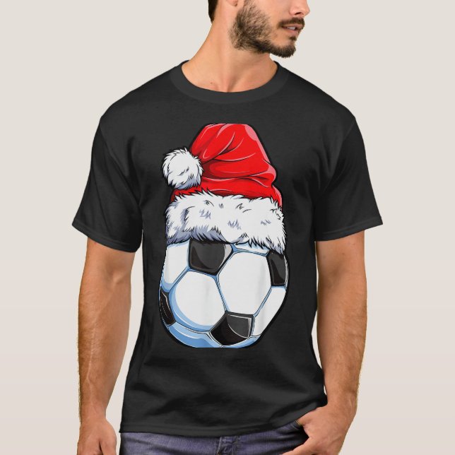 T-shirt Christmas Soccer Ball Santa Hat Funny Srts Xmas Bo (Devant)