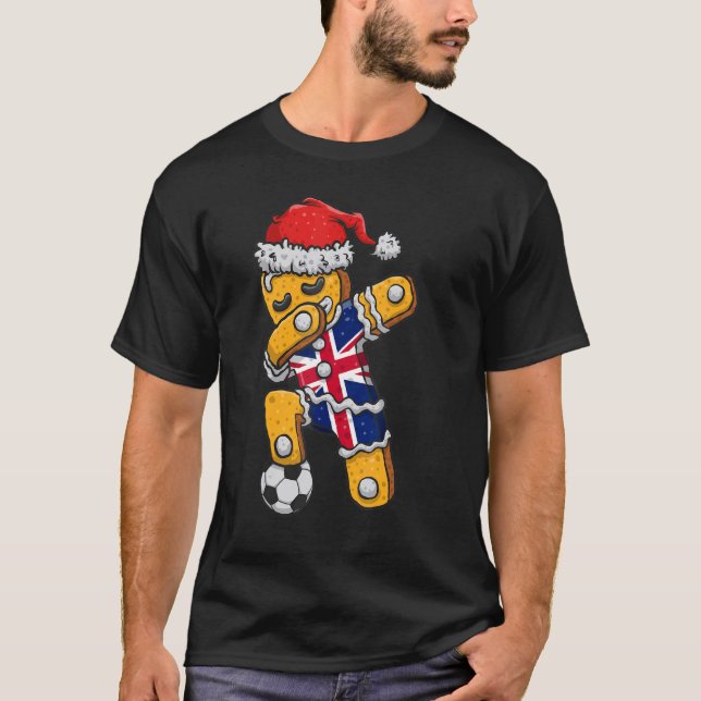 T-shirt Christmas Soccer Boy Dabbing Gingerbread England F (Devant)