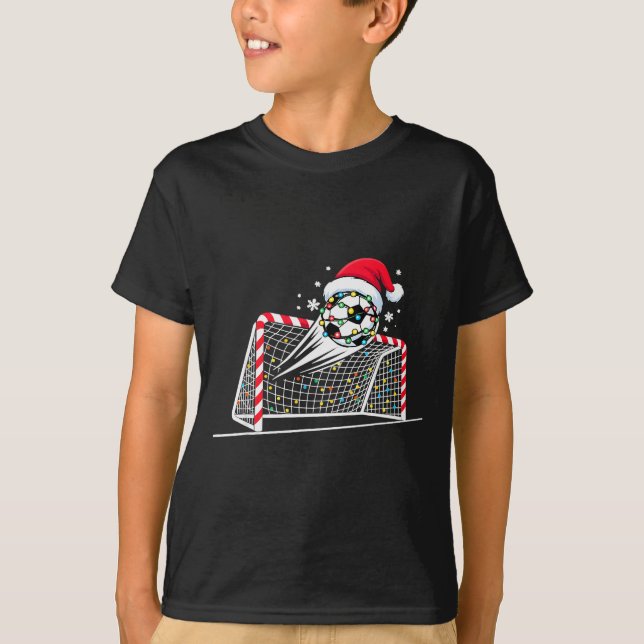 T-shirt Christmas Soccer Goal Ball Lights Santa Xmas Kids  (Devant)