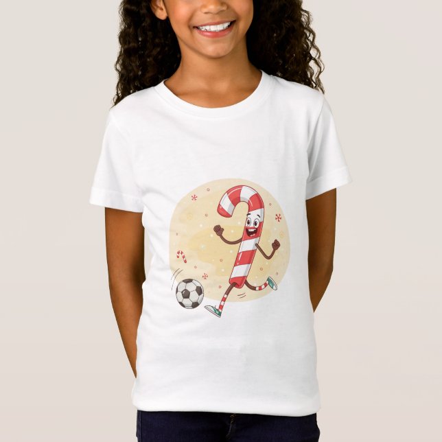 T-Shirt Christmas Soccer Player Candy Cane (Devant)