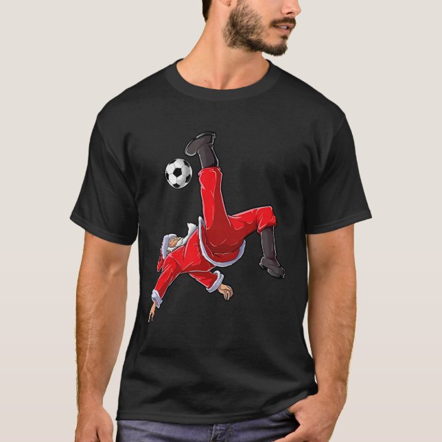 T-shirt Christmas Soccer Santa Funny Bicycle Kick  (Devant)