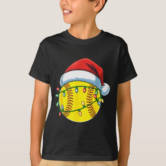 T-shirt Christmas Softball Ball Santa Hat Softball Xmas Li (Devant)