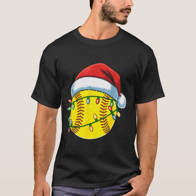 T-shirt Christmas Softball Ball Santa Hat Softball Xmas Li (Devant)