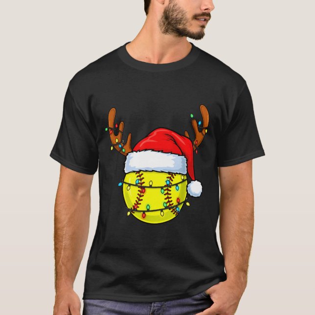 T-shirt Christmas Softball Xmas Santa Srts Hat Mens Womens (Devant)