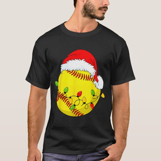 T-shirt Christmas Softball Xmas Santa Srts Hat Mens Womens (Devant)
