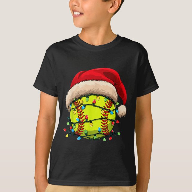 T-shirt Christmas Softball Xmas Santa Srts Hat Mens Womens (Devant)