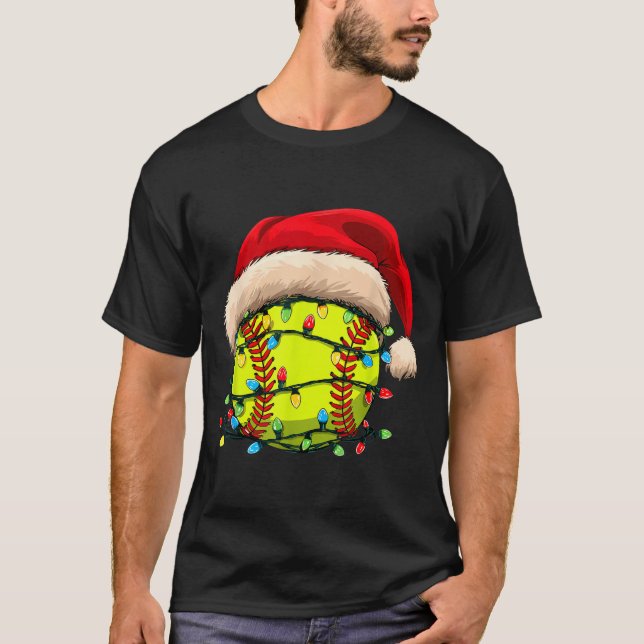T-shirt Christmas Softball Xmas Santa Srts Hat Mens Womens (Devant)