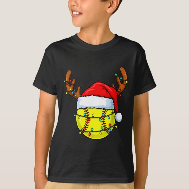 T-shirt Christmas Softball Xmas Santa Srts Hat Mens Womens (Devant)