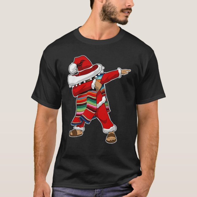 T-shirt Christmas Sombrero Dabbing Mexican Serape Poncho S (Devant)