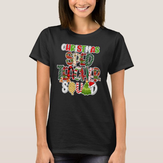 T-shirt Christmas Sped Teacher Squad Red Plaid Teacher (Devant)