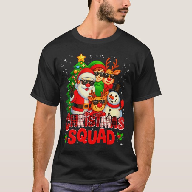 T-shirt Christmas Squad Plaid Santa Snowman Elf Rudolph Xm (Devant)