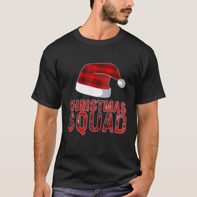 T-shirt Christmas Squad Red Plaid Santa Claus Hat Pajama F (Devant)