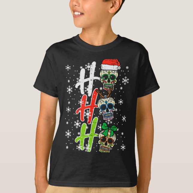 T-shirt Christmas Sugar Skull Ho Ho Ho Xmas Mexican Men Wo (Devant)