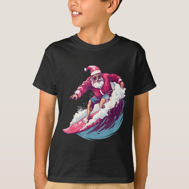 T-shirt Christmas Surfing Santa Surfboarder Surf Lover Xma (Devant)