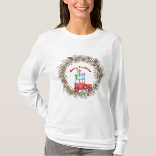 T-shirt Christmas Tee Old Car & Wreath